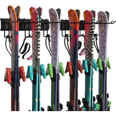 Shinoske Ski Rack Wall Mounted Heavy Duty tērauda slēpju sienas plaukts Garāža iekštelpās Regulējams attālums Slēpošanas kronšteins sienas sniega dēļu statīvs 6 slēpju pāriem, ietilpība līdz 300 kg