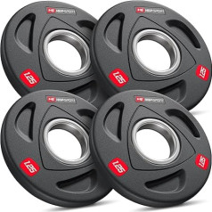 Hop-Sport čuguna svaru plāksnes, izturīgs Olympia svaru plākšņu komplekts, 4 x 1,25 kg, 50 mm diametra stieņiem, neslīdoša un gumijota virsma