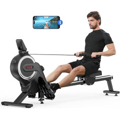 Dripex airēšanas trenažieris, ar lietotnēm saderīgs airēšanas trenažieris ar alumīnija slīdni, 16 virzienos regulējamu magnētisko pretestību, inteliģento LCD monitoru un maksimālo svara ietilpību 120 kg (melns)