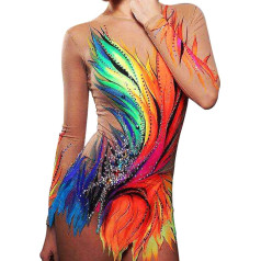 PONNYC Vingrošanas deju svārki meitenēm Krāsains daiļslidošanas sacensību tērps Slidošanas apģērbs ar augstu elastību Flash Diamond Art Gymnastics Leotards
