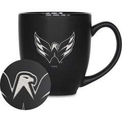 Rico Industries NHL hokeja NHL Washington Capitals Bistro 15oz lāzera gravēts matēts melns keramikas krūze Karstiem vai aukstiem dzērieniem