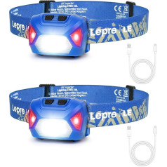 Lepro lukturis LED uzlādējams, 2000 luksu super spilgts lukturis ar sarkanu gaismu un 6 gaismas režīmiem, IPX4 ūdensizturīgs gaismas lukturis, ideāli piemērots kempingam un skriešanai, zils [ar USB kabeli]