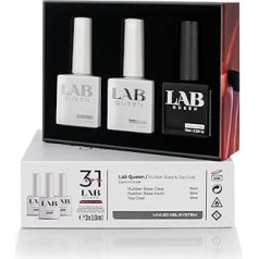 Lab Queen® 2 x bāzes un 1 x virsējais UV gēla pārklājums - hermētiskais gēls gēla nagiem bez sviedru slāņa, noņemams dizains, virsējais pārklājums nagiem un nagu lakai, nagu lakas bāzes gēls perfektu gēla nagu izveidošanai.