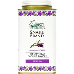 SNAKE BRAND Prickly Heat atvēsinošs pulveris Relaxing Lavender 140 g (1 iepakojums)