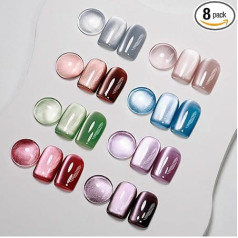 MIZHSE Cat Eye UV Cel nagu lakas komplekts ar magnētu 8 krāsas Cateye UV gēla nagu lakas komplekts Cateye Magnet UV Nail Polish Glitter Cat Eye Cel Magnētiskā nagu laka Soak Off UV gēls DIY manikīra mākslai