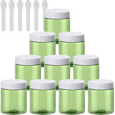 TIANZD Iepakojumā 24 mazas 80 ml zaļas plastmasas tukšas krējuma burciņas ar baltu vāku 80 g tukša skārda skrūvējama kosmētikas trauka burciņa, 6 gabali spatulas