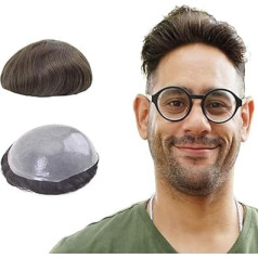 Lordhair Toupee Vīriešu parūka dabisko cilvēka matu 0,08 mm priekšā 1/2 collas V-looped izmērs, pamatojoties uz ādas Super plānas parūka vīriešiem aizvietošanas matu sistēma 20 * 25 cm