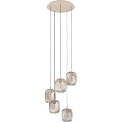 EGLO Hängelelampe Romazzina, Cluster Pendelleuchte 5-flammig, Esszimmerlampe über Esstisch aus Metall in Sandfarben, Hängeleuchte mit E27 Fassung