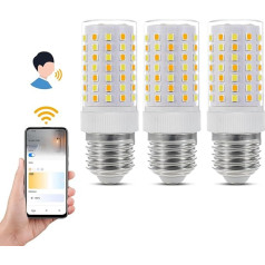 I-SHUNFA Wi-Fi viedā E27 LED spuldze, 7 W 800 LM, maiņstrāvas 230 V, nepārtraukti aptumšojama, auksti balta, silti balta, 2700 K - 6500 K, saderīga ar Alexa un Google Home, bezvadu un balss vadība (komplektā ar