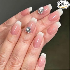 Kaichen Gradient False Nails for Sticking, Rozā Gradient Press On Nagi ar Rhinestones, īss izmērs, ietilpst 24 Nagi, 24 Līmlentes, 1 Manikīra Stick, 1 Mini File