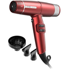 Gama Italy profesionālais matu žāvētājs iQ Lite - jauda 1600 W, 110 000 apgr./min - Oxy Active tehnoloģija spīdumam un ilgnoturīgai krāsai - dubultais filtrs - īpaši viegls, 316 g (sarkans)