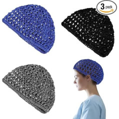 Iepakojums ar 3 linuma acs tamborēšanas tīkliņu matu tīkliņi Crochet miega cepures Matu ietinums Net Elastīga acu sieta matu tīkliņi Mīksts rajona acs ietinumu matu tīkliņi sievietēm vīriešiem, ieskaitot biezu, garu, īsu vai cirtainu matus