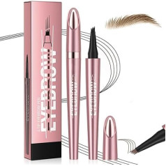 2024 Uzacu zīmulis, ūdensizturīgs, 3D microblading uzacu zīmulis ar 4 dakšu uzgaļiem un aplikatoru, ilgnoturīgs burvju uzacu zīmulis (gaiši brūns)
