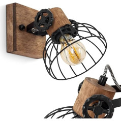 Orny sienas gaismeklis Vintage Design Wood/Metal Brown/Black ar gaismas efektu, režģa abažūrs un koka sijas, tekstilmateriāla kabeļi, regulējams starmeši, 1 x E27, spuldze nav iekļauta komplektā