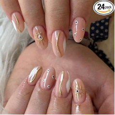 SINLOV Künstliche Fingernägel mit langen Mandeln, glänzend, rosa, nackt, zum Aufdrücken, Ballerina, künstliche Fingernägel, französische volle Abdeckung, falsche Nägel für Frauen und Mädchen