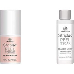 alessandro Striplac Peel or Soak Nude Elegance - LED nagu laka elegantā nude krāsā - 1 x 8 ml & Striplac Peel or Soak Soak Soak-Off Liquid - speciāls noņemšanas līdzeklis Peel or Soak Striplac - 1 x 125 ml