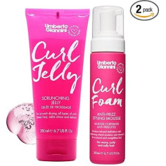Umberto Giannini Curl Jelly Scrunching Jelly & Curl Foam Mousse Styling Duo - Vegāniskā un nekaitīga matu želeja un putas matu labošanai, kas noņem matu savijumu un veido cirtas vai viļņainus matus