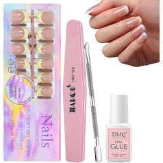 DMQ Square Press On Nails Medium Pastel franču mežģīņu mākslīgo nagu komplekts ar līmi akrila franču mākslīgo nagu tipi ar pilnu pārklājumu