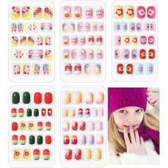Scettar Pack of 120 bērnu mākslīgie nagi, bērniem, lai uzlīmētu nagus, bērniem, nospiediet uz mākslīgajiem nagiem, pilns pārklājums, īsi mākslīgie nagi meitenēm bērniem