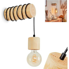 Canedo Wall Light Moderns koka sienas lampas dabīgā / melnā krāsā, skandināvu dizains, 1 x E27, retro/vintage dizaina sienas prožektors, spuldze nav iekļauta komplektā