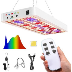 Garqitwan Augu lampa LED pilna spektra ar UV IR un Daisy Chain funkciju LED augšanas lampa ar 8/12/16H taimeri LED pilna spektra aptumšojama funkcija Augšanas lampa telpaugiem, balta krāsā