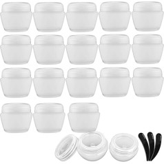 Alledomain 20 gab. 20ml/20g tukšas caurspīdīgas kosmētikas trauciņi ar 3 mini spatuliņām, atkārtoti uzpildāmi ceļojumu paraugu trauciņi ar vāku un ieliktni kosmētikas krēmam, losjonam, skaistumkopšanai, caurspīdīgi, 20 g