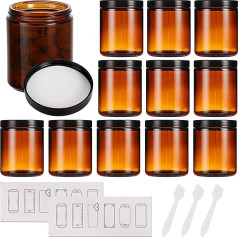 Mcupper 8oz apaļas stikla burkas - 12 gab. iepakojumā - 8oz dzintara krāsas