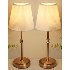 HSLighting bezvadu galda lampa, 2 gab., akumulatora galda lampa ar auduma abažūru, nakts lampa, bezgalīgi pieskārienjūtīga, aptumšojama, viegla, uzlādējama galda lampa gultas istabai, ēdamistabai, guļamistabai