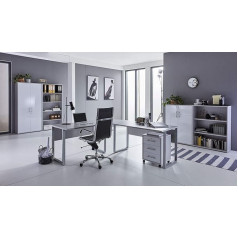 Bmg-Moebel.de Biroja mēbeļu komplekts Study Office Edition, gaiši pelēks/balts, spīdīgs (1 komplekts)