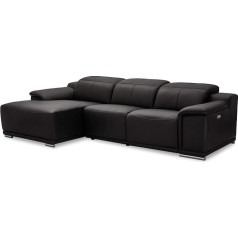 Furnhouse Ibbe Design Moduļu dīvāns L-veida stūra dīvāns melns ādas mājas kinozāles kreisais atpūtas krēsls Alexa ar elektriski regulējamu atpūtas funkciju, 282 x 160 x 73 cm