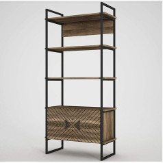 Moebel17 Scala 4203 Grāmatu skapis, telpu dalītājs, uzglabāšanas plaukts, stāvošs plaukts, moderns, 5 plaukti ar durvīm, riekstkoks, koks un metāls, 82 x 180 x 35 cm