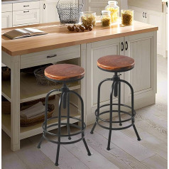 Bokkolik Rūpnieciskais bāra krēsls Retro Swivel Stool 26-32 collas Extra Tall Virtuves krēsls Bar Counter Height Regulējams pilnībā metināts melns 2 Pack