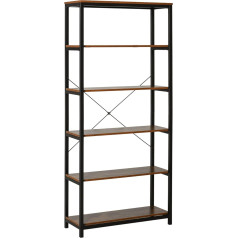 Homcom Grāmatu skapis ar 5 nodalījumiem, stāvošs plaukts, industriālais stils, dzīvojamā istaba, guļamistaba, birojs, E1 skaidu plātne, brūns, 80 x 30 x 180 cm