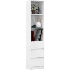 Vbchome Balts biroja plaukts ar 3 nodalījumiem, 3 atvilktnes, grāmatu plaukts, grāmatu skapis, koka materiāls, universāls skapis priekšnamam, guļamistabai, dzīvojamai istabai, balts, stāvplaukts, 40 x 180 x 35 cm