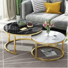Generisch Moderns kafijas galdiņu komplekts ar apaļu metāla rāmi Elegants marmora efekta stikla virsma Nesting galdiņi mājai vai birojam 70cm melns un 50cm balts Ideāli piemērots stilīgai viesistabai vai birojam