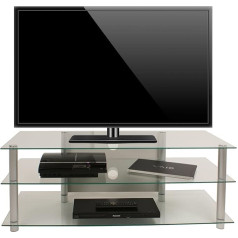 VCM TV mēbeļu plaukts Lowboard galds Hifi AV uzglabāšanas un izklaides bloks Zumbo Aluminium Silver/Clear Glass