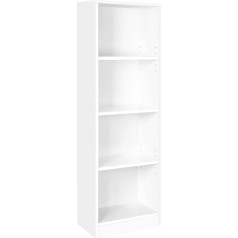 Vasagle LBC104W Grāmatu plaukts ar 4 nodalījumiem, stāvošs plaukts, regulējama augstuma plaukti, viesistabai, kabinetam, bērnistabai, birojam, istabas dalītājs, 40 x 24 x 121,5 cm, balts