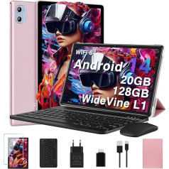 2025 Jaunākais Android 14 planšetdators 10 collas, 20GB RAM + 128GB ROM/TF 1TB, WLAN 6, 5G + 2.4G WiFi, 8 kodolu 1,8 GHz, WideVine L1, 1280 x 800, 6000 mAh, 5MP + 8MP, BT5.0, GMS planšetdators ar tastatūru un peli