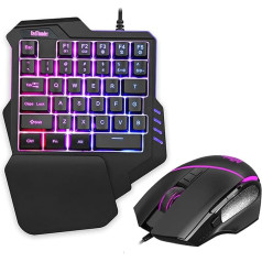 RedThunder vienroku spēļu tastatūras un peles komplekts, kombinācija ar RGB apgaismojumu, ergonomiska mini tastatūra ar 35 taustiņiem, optiskā pele ar 6400 DPI PC PS5 spēlētājiem