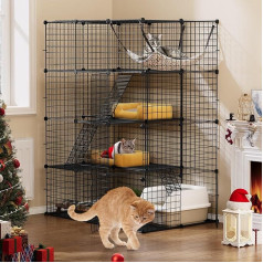 YITAHOME Liels āra kaķu būris DIY Cat Playpen 4 līmeņu kaķu būris ar 4 durvīm un 3 kāpnēm Liels guļamtīkls Mājdzīvnieku būris 1-3 kaķiem, melns, 104 x 72 x 140 cm