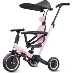 Newyoo TR009 5-in-1 līdzsvara velosipēds trīsritenis maziem bērniem no 1 gada līdz 3 gadiem Tricikls no 1 gada ar stūres stieni un jumtiņu Braukšanas velosipēds Bērnu trīsritenis ar stūres stieni