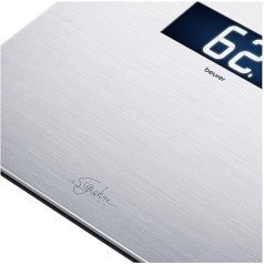 Beurer GS 405 Signature Line nerūsējošā tērauda svari, stikla svari ar augstas kvalitātes nerūsējošā tērauda virsmu ar pārklājumu pret pirkstu nospiedumiem, izgaismots XXL displejs ērtai nolasāmībai, kravnesība