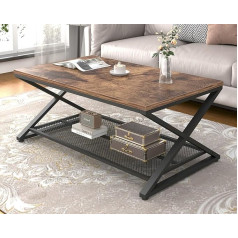 LVB Rustic kafijas galdiņš Industrial Metal Wood 2 līmeņu kokteiļu tējas galds ar uzglabāšanas vietu dzīvojamai istabai Farmhouse taisnstūra centra galds ar acs plauktu birojam guļamistabai 39 collas