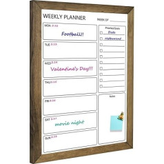 Umtiti Whiteboard und Wochenkalenderbrett, 45 x 60 cm, magnetisches Whiteboard für die Wand, Massivholz, rustikal, braun gerahmt, Nachrichtenbrett, Planerbrett für Büro, Zuhause, Schule