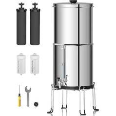 Purewell 6 pakāpju gravitācijas ultrafiltrācijas ūdens sistēma ar stikla ūdens līmeņa indikatoru, 304 nerūsējošā tērauda darba virsmas sistēma ar 4 elementiem un kronšteiniem, samazina fluorīdu un hlora saturu 11 litri