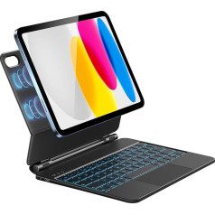 HOU Keyboard Case for iPad 10th Generation 2022 (10.9 inch), magnētiskais statīvs, Bluetooth tastatūra, Multi-Touch Trackpad, iPad 10th Generation Case with Keyboard, QWERTZ, Black