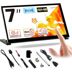 LUCKFOX Raspberry Pi ekrāns 7 collu HDMI skārienekrāns Raspberry Pi 5 Plug & Play 1024 x 600 5 punktu skārienekrāns Portatīvais monitors portatīvajam datoram ar statīvu IPS LCD displejs Otrais ekrāns portatīvajam datoram