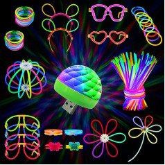 MOSSNDAR Knicklichter Party Set, Leuchtstäbe mit Mini Led Discokugel für Kinder Neon Party Deko,Glow Sticks mit Neon Brille Ball Armbänder für Halloween Weihnachten Feuerwerk Party Silvester Deko 2025