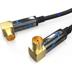 Ultra HDTV TV antenas kabelis 12,5 m koaksiālais kabelis ar koaksiālo spraudni (90° leņķis) uz koaksiālo savienotāju (90° leņķis), metāla spraudnis DVB-T un DVB-T2, DVB-C, DVB-S, DVB-S2, radio, VHF, DAB