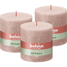 Bolsius Rustic Pillar Candle XXL, gaiši rozā, 3 gabali, 10 x 10 cm, dekoratīvās sveces, degšanas laiks 62 stundas, bez aromāta, satur dabīgo augu vasku, bez palmu eļļas